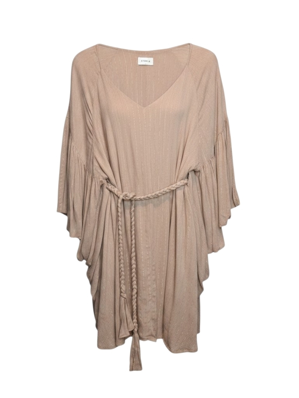 Storia Beige/pink Boho Braided Belt Tunic Dress
